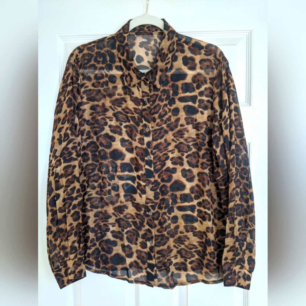 SHEIN Sheer Animal Print Blouse, NWOT